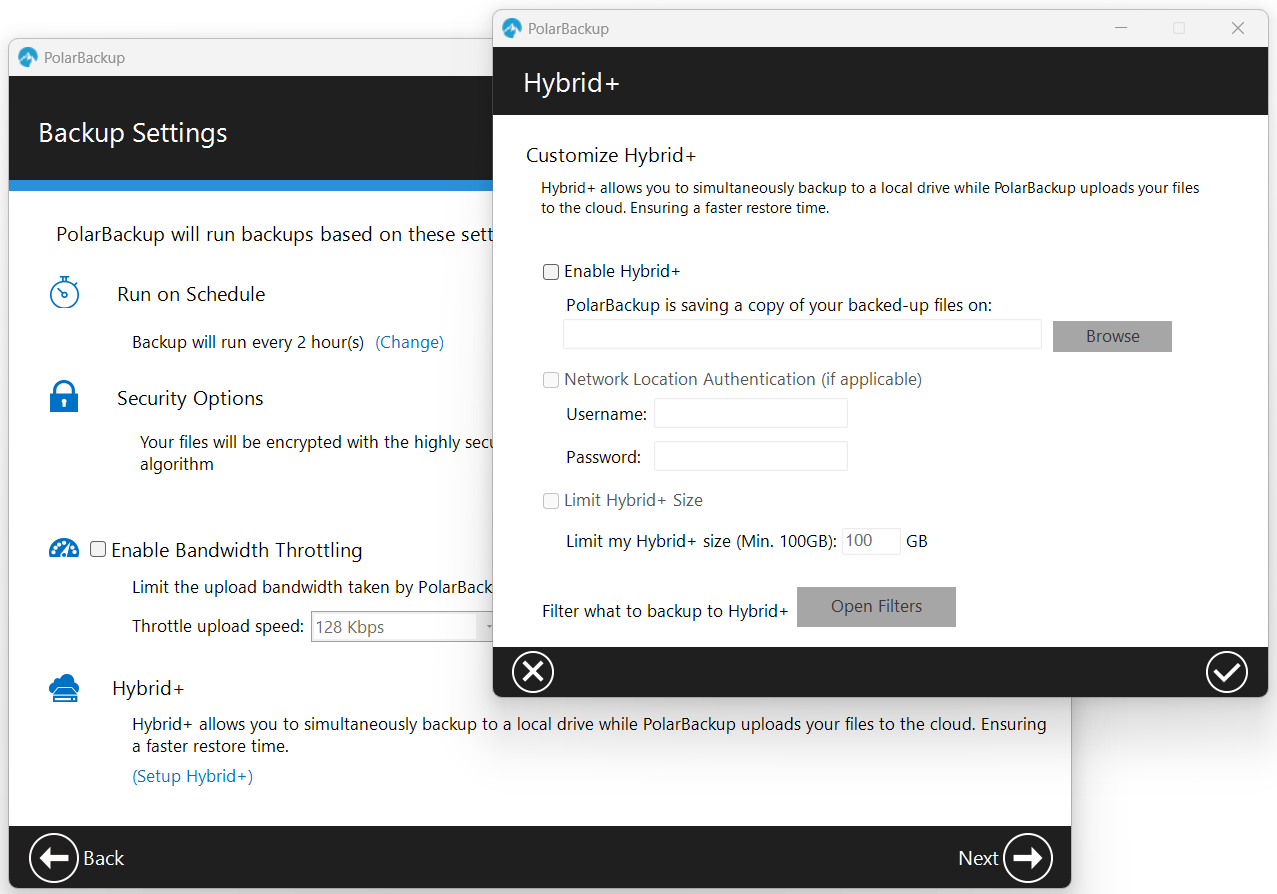 Set Hybrid+ Settings